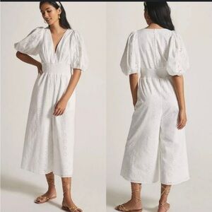 Anthropologie Hutch Smocked-Waist Eyelet Jumpsuit Size L lace bridal bride